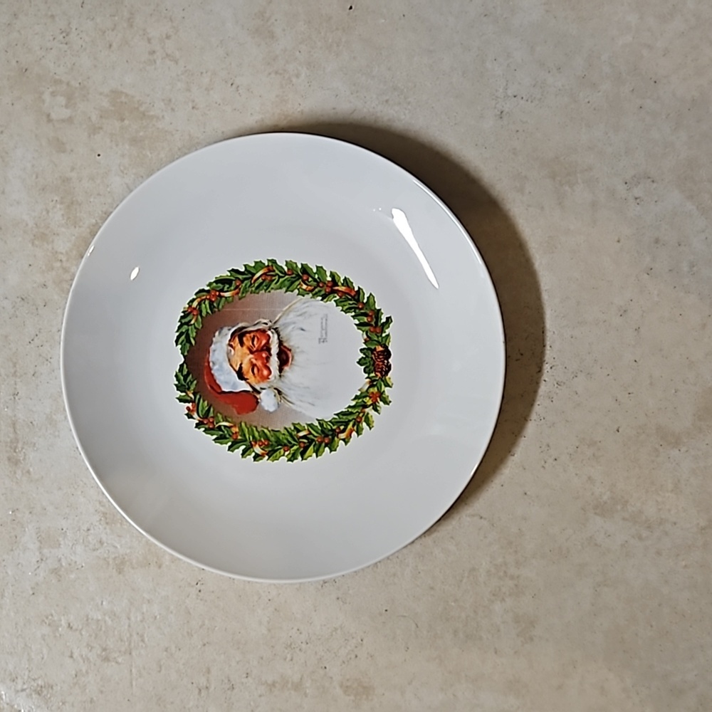 Norman Rockwell Santa Claus St. Nicholas Christmas Holiday Cookie Plate Holly - Picture 1 of 4